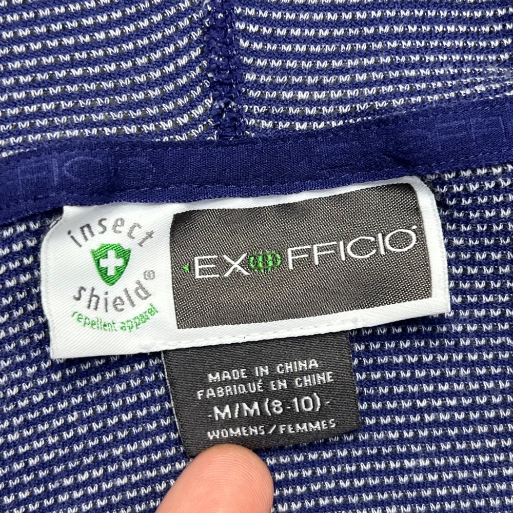 ExOfficio Pullover Shirt Womens Medium Blue Striped Hooded Insect Shield Outdoor - Picture 5 of 14